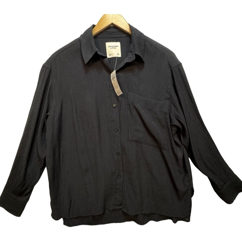 Abercrombie & Fitch Button Down Shirt Blouse Long Sleeve Stretch Size XS Black